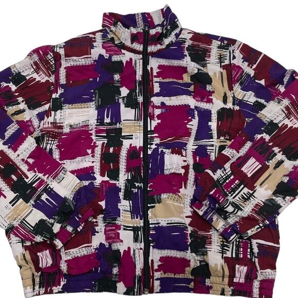 koret Jacket Women Small Petite Pink Purple Printed Zip Softshell Vintage Retro - Picture 1 of 7